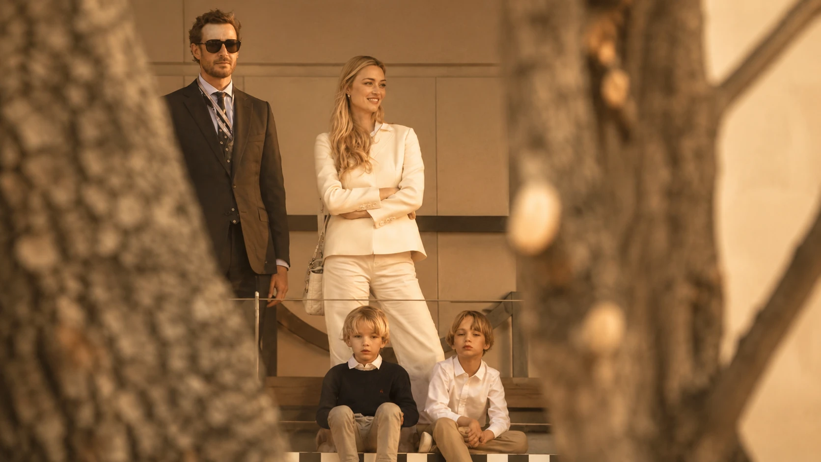 A family on the stair at The Magnolia
